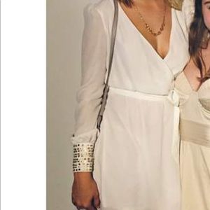 Long sleeve white chiffon dress gold bead size s